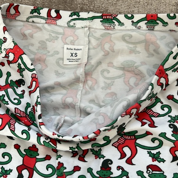 Roller Rabbit Monkey Christmas Pajama set Womens XS. - Picture 5 of 8